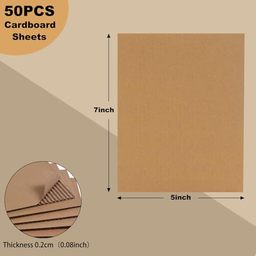 Image of 50 Pack 5x7 Inch Brown Corrugated Cardboard Sheets, Corrugated Cardboard Filler Insert Sheet Pads for Mailing, Pack Shipping, Backing, Craft Card Board