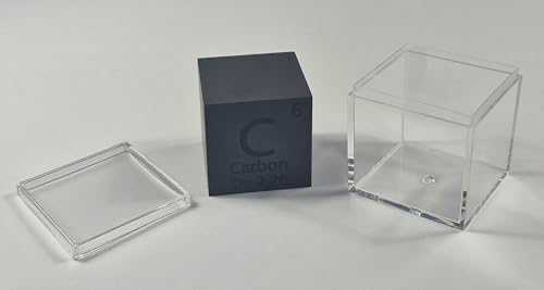Image of 1.5 inch 38.1mm Carbon Cube C up to 99.9% Pure Periodic Table Element Engraved Density Collection Science Education Display Block Cube + Acrylic Case Box - 1PC