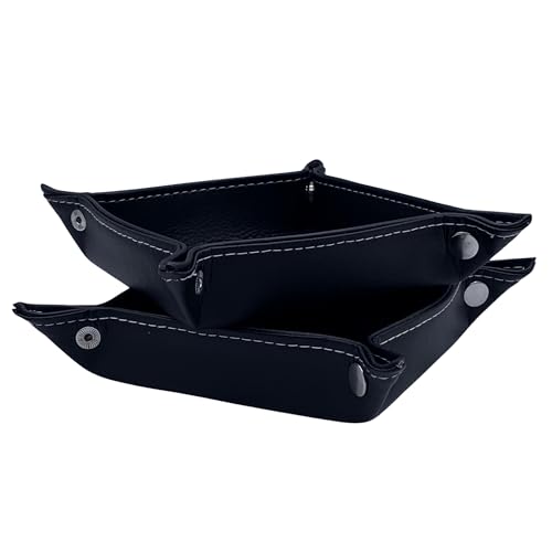 Diko.style®- Set 2 Bandejas Vaciabolsillos 18,5CM Cuero PU | Recibidor, Habitación y Escritorio | Bandeja Joyas | Negro | Bandeja Organizadora