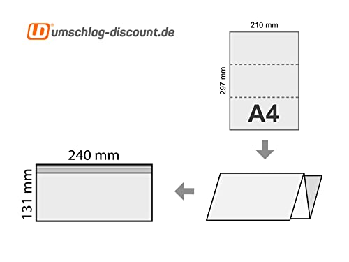 umschlag-discount – rote Versandtaschen aus Pergamin-Papier für Lieferscheine, Rechnungen, Retourenscheine & Co – 100 Stück selbstklebende Lieferscheintaschen mit den Innenmaßen 240x131 mm (DIN lang)