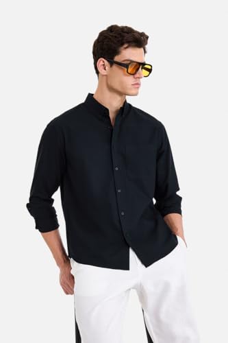 Image of SNITCH Men Casual & Semi-Formal Shirt | Regular Fit Long Sleeve Button-Down Collar Solid Oxford Style | 100% Cotton Breathable Fabric for Office, Date Night