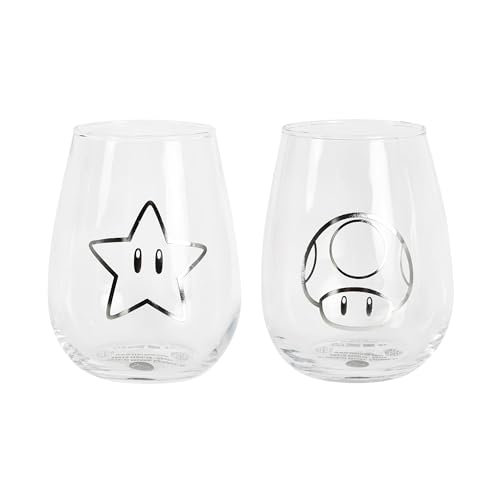 Elbenwald Lot de 2 verres, différents motifs tels que Marvel Avengers, Star Wars, Dragon Ball et plus - Capacité de 500 ml - Hauteur : 11,5 cm (Super Mario)