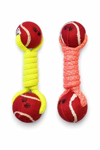 Image of Chew Dog Toys Knotted Dumball Cotton Poly Mix Chew Toys Pack of 2 - Suitable for Small and Medium Puppies Improve Dental Health Hand Made Toys