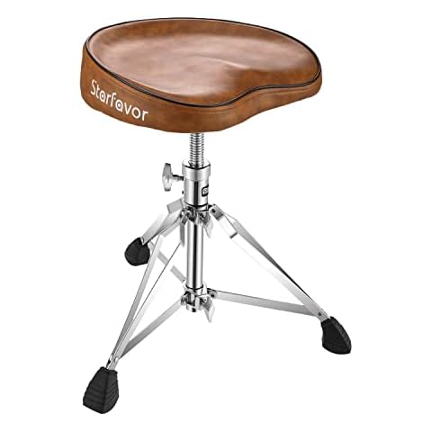 Starfavor Drum Throne Height Adjustable Padded Seat Drum Stool, with Double Braced Anti-Slip Feet Swivel Drum Chair, Butt Shape, Brown, ST-550BR Cover