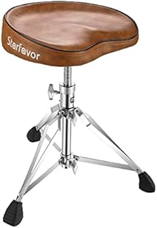 Starfavor Drum Throne Height Adjustable Padded Seat Drum Stool, with Double Braced Anti-Slip Feet Swivel Drum Chair, Butt Shape, Brown