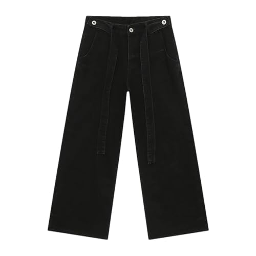 Men's Denim Pants Lace-Up Design Silhouette Contrast Color Bottom Straight Wide Leg Jeans