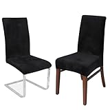 LANSHENG Fundas Cubiertas de Silla,Spandex elástico con Banda elástica, Fundas de Terciopelo para Silla de Comedor Grande para Restaurante, Banquete de Fiesta de Hotel (Negro,6 Pack(M))