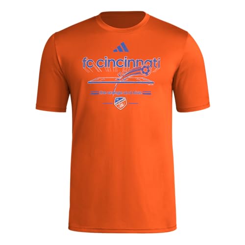 adidas Mens FC Cincinnati Pre-Game Short Sleeve Soccer T-Shirt,Collegiate Orange/Fc Cincinnati,Small
