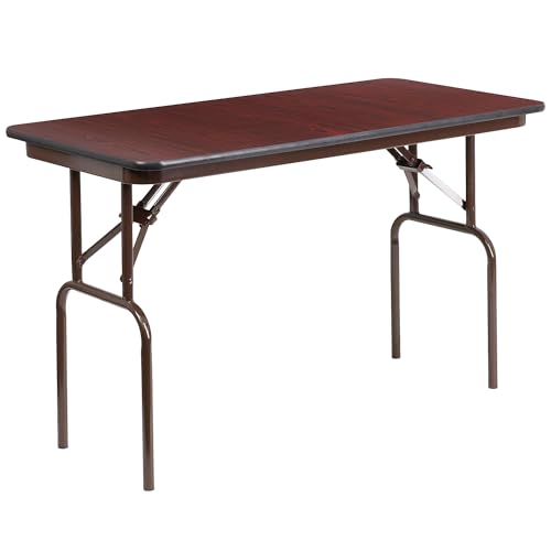 Flash Furniture Frankie Commercial Grade 4-Foot Mahogany Melamine Laminate Folding Banquet Table