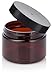 3 oz Amber PET Plastic Refillable Jar with Black Smooth Lid (6 pack)