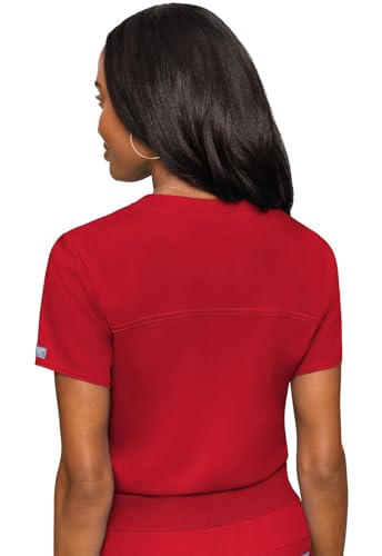 Image of Med Couture Women's V-Neck Scrub Top, Modern Fit Tuck-in Top with Stretchy Rib-Knit Shoulders and Chest Pocket - MC7448