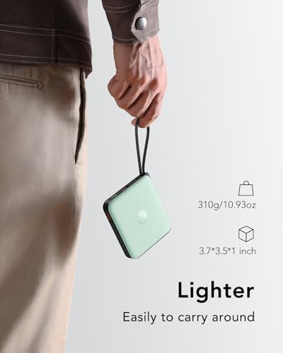 VRURC Powerbank 20000mAh Power Bank mit Kabel Klein USB C 22.5W QC3.0 Schnelles Aufladen Tragbares Ladegerät Externe Handyakkus Klein Aber Stark mit LED-Anzeige für iPhone Huawei Smartphones (Grün) 6