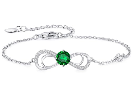 CDE Bracelets for Womens Infinity Plated White Gold with Love Heart Birthstone Copper Bracelets for Ladies Anniversary Birthday Mothers Day Christmas Gifts for Girlfriend Wife Mum (Whitegold-05-Mai)