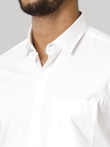 Image of RAMRAJ COTTON Men White Half Sleeve Shirt Crafted For Comfort| Durability| And Timeless Everyday Style