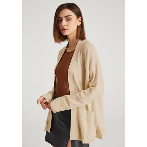 Image of GreenMount Women's 100% Pure Cashmere Cardigan Sweater Soft and Warm Long Sleeve Oversize Loose Cardigan with Pocket