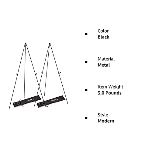 Nicpro Folding Easels For Display, 2 Pack 63 Inch Metal Floor Easel Stand Tripod Black Portable For Artist Poster Wedding With Carry Bag #TOP6