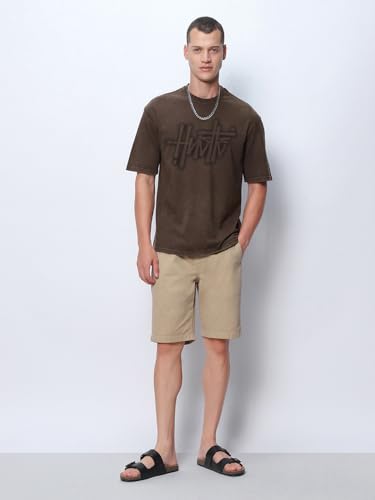 Image of Bewakoof Men's Cotton Typography Oversized Fit Half Sleeve Round Neck T-Shirt | Casual Wear | Street Wear | Oversized t Shirt for Men Cotton | Baggy