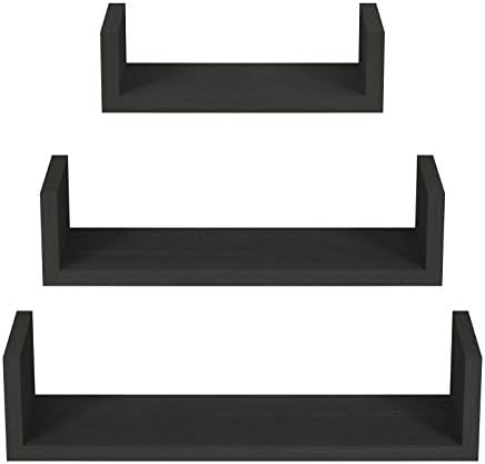 SRIWATANA Floating Shelves Wall Mounted, Solid Wood Wall Shelves, Black