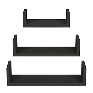 SRIWATANA Floating Shelves Wall Mounted, Solid Wood Wall Shelves, Black