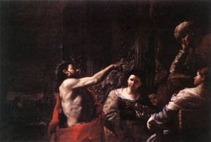 Peinture à l'huile baroque, tableau St John The Baptist Before Herod pour grand salon élégant