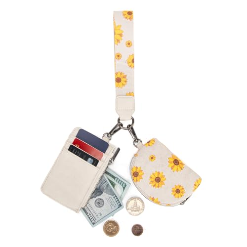 Image of Wrangler KeyChain Wristlet Wallets for Women Sunflower Floral Dual Pouch Wristlet Western Credit Card Holder Wallet with Zipper Pocket