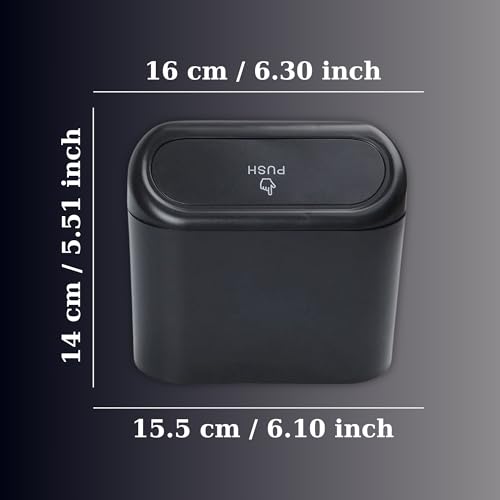 Image of Car Trash Can with Lid Mini Car Trash Can | Auto Dustbin Garbage Organizer | Car Accessories for Interior, Garbage Bin for Car, Home, Office | Essential Multi-Purpose Car Trash Can (Black)