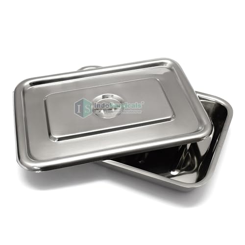 IS IndoSurgicals Stainless Steel Instrument Tray with Cover, Deluxe Quality (1, 12"X8"X2")