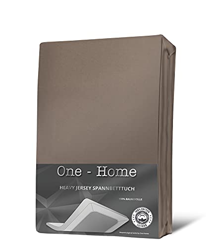 one-home Jersey Spannbettlaken Spannbetttuch weiche Heavy Baumwolle mit Rundumgummizug, Farbe:Taupe, Größe:90x200 cm - 100x200 cm