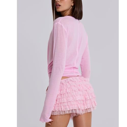 Image of Women Ruffle Bloomers Y2k Lace Trim Lolita Pettipants Cute Layered Frill Pumpkin Bottom Shorts Sweet Booty Panties