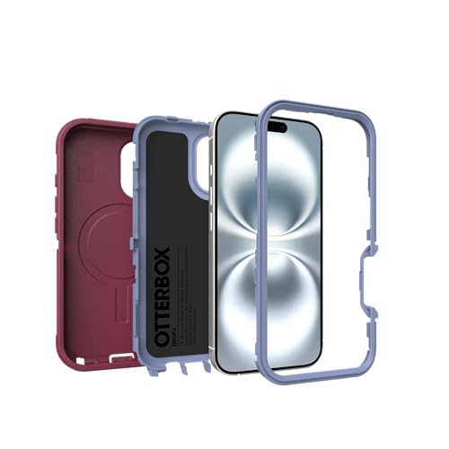 Image of OtterBox iPhone 16 (Only) - Defender Series MagSafe Case - Velvet Orchard (Pink & Blue) - Built-in Magnets - Screenless - Rugged & Durable - with Port Protection