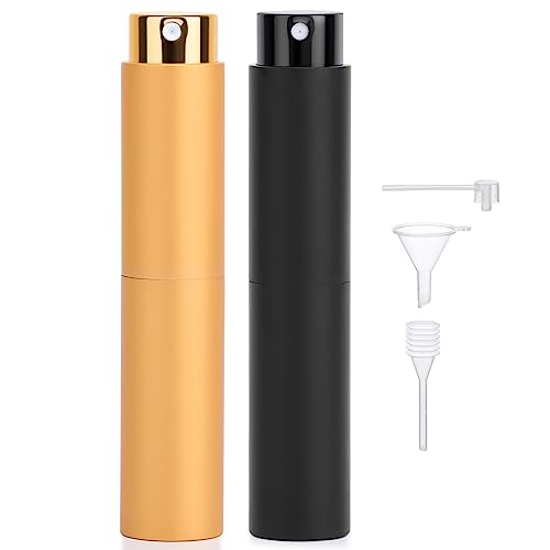 Segbeauty Atomizador Perfume Recargable, Pulverizador Perfume, 2 Piezas 10ml Spray de Colonia Portátil, para Mujeres, Hombres, Viaje (Negro, Oro)