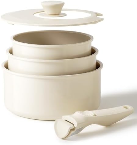 Redchef Topfset Abnehmbarer Griff 16/18/20cm Keramik Antihaft Induktion | Kochtöpfe Induktions für Alle Herdarten, Stapelbar und 3-in-1-Deckel, Ofenfest, Camping & Wohnmobil, PTFE/