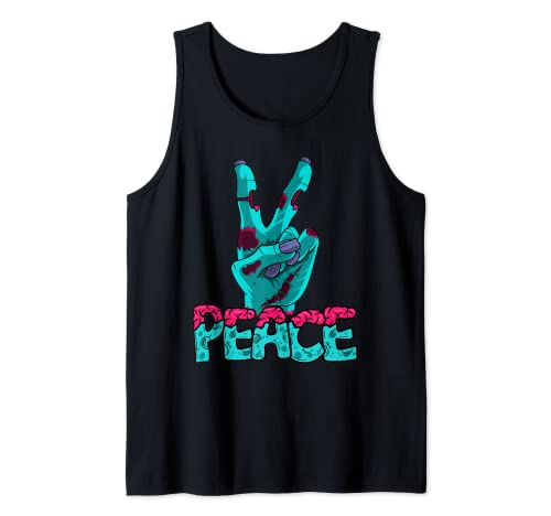Zombie Hippie Halloween signo de paz símbolo cerebros mordidos Camiseta sin Mangas
