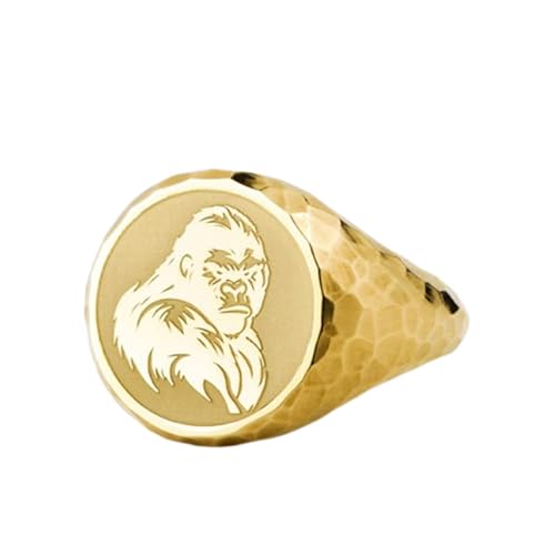 Bague gorille chevalière ronde en argent 925 et anneau plaqué or homme