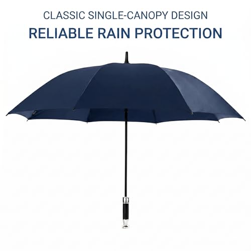 Image of 120CM Large Automatic Open Umbrella for Men & Women - Windproof with 8 Reinforced Fiberglass Ribs - Heavy Duty Rain Umbrella with One-Button Open, Classic Single Canopy, Oversized Golf Umbrella Black