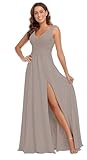【Designmerkmale】: Elegantes Brautjungfernkleid aus Chiffon mit V-Ausschnitt, langes formelles Abendkleid für Damen, V-Ausschnitt, plissiert, ärmellos, hoher Seitenschlitz, integrierter BH, Übergröße.
