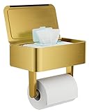 WZKALY Toilet Paper Holder with Shelf, Wipes Holder for Bathroom, Flushable Wipes Dispenser, Stainless Steel Toilet Paper Roll Holder with Storage for Wet Wipes Wall Mounted (Gold, Regular Roll)