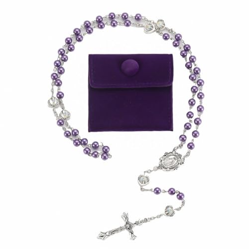 1pcs Glass Pearl Beads with alloy Epoxy Heart Metal Beads Rosary Necklace pack in Velvet Gift Bag with Rosary Pray jewelry