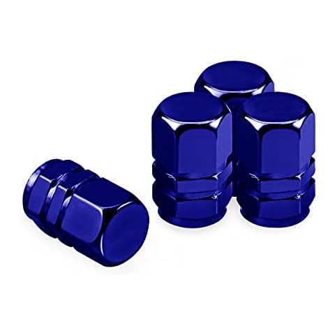 Marcraft Blue Metal Tyre Wheel Alloy Valve Caps Dust Caps (4 Pack) Universal for Cars, SUVs, Bicycles, Motorcycles, Trucks | Heavy-Duty Rubber Airtight Seal | Hex Shape Aluminium Alloy | Screw-On Cover