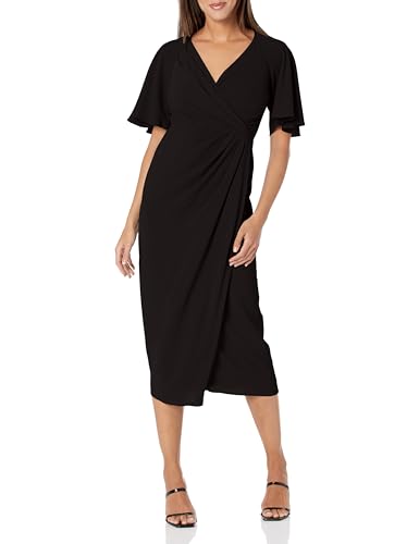 Robe midi noire portefeuille à manches effet volant Maggy London