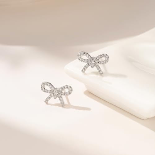 Bow Earrings for Women 925 Silver with Cubic Zirconia Ribbon Earrings Bow Stud earrings Jewelry Gifts for Women2