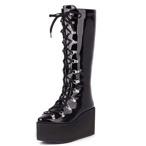 Bottes plateforme compensées gothiques lacets robustes anti-glisse confortables
