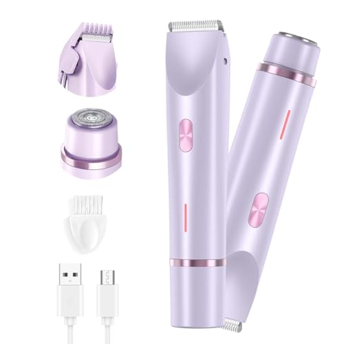 2025 - Afeitadora corporal 2 en 1 para mujer, recortadora de bikini, recargable, inalámbrica, afeitadora eléctrica para mujer, IPX7, impermeable, recortadora de pelo húmedo y seco para cara, labios