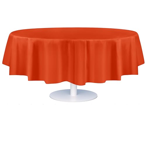 Image of Grandipity Plastic Table Cloth Disposable 12 Pack 84 inch Round Orange | Plastic table covers, durable disposable tablecloths, fade and tear-resistent table cover for party, event