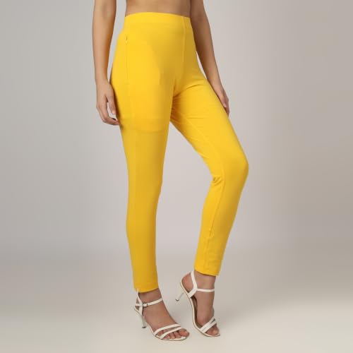 Image of Women's Cotton Stretchable Slim Fit Straight Pants Trouser for Casual Wear and Office Wear