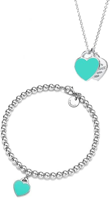 2 Piece Heart Pendant Necklace Bracelet ,Women'S/Bracelet Necklace Jewelry Set