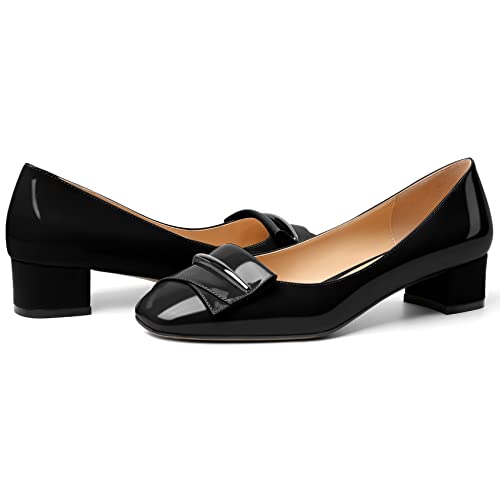Zamikoo Women's Block Heel Pumps, Square Toe Slip-on Chunky Low Heels, Heeled Dress Shoes with Bow for Office Wedding Work Evening 1.5 Inches4