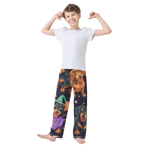Dachshund Halloween Pumpkin Boys Long Pants Soft Trousers Elastic Waist Kids Lounge Bottoms with Pockets S-XL3