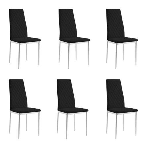 Home Detail Lot de 4 ou 6 chaises de salle à manger en similicuir pour cuisine, disponibles avec pieds en métal chromé ou noir (noir – pieds argentés, 6...