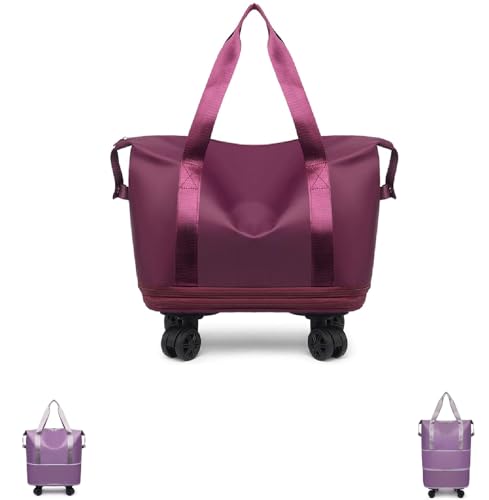 Beente Travel Bag with Wheels,Foldable Expandable Trave Suitcase Universal Wheel Removable Storage for travel luggage (Dark Purple)